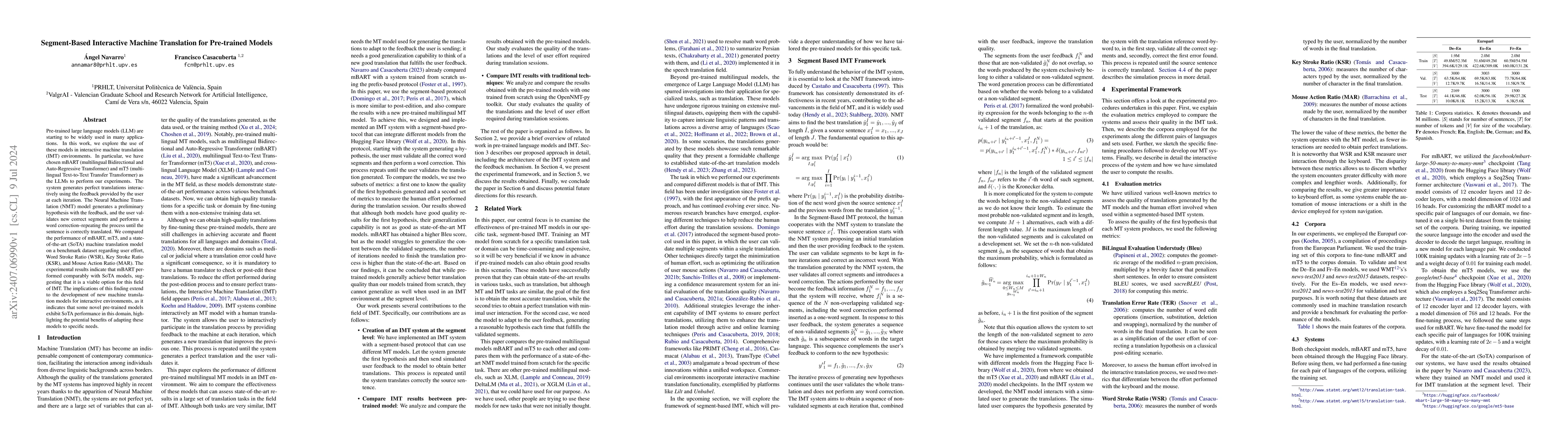 Thumbnail for Segment-Based Interactive Machine Translation for Pre-trained Models