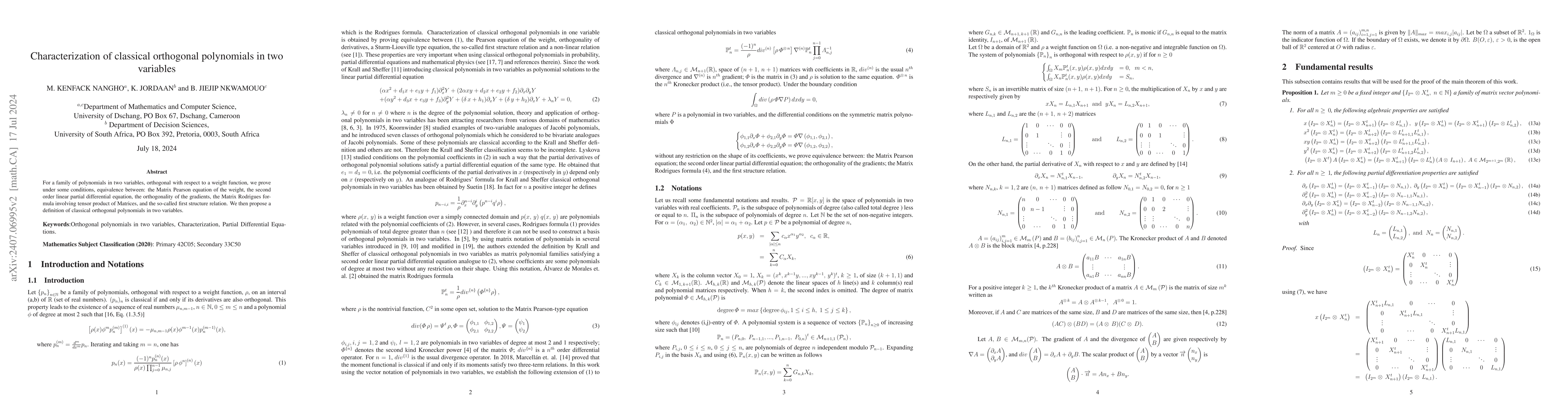 Thumbnail for Characterization of classical orthogonal polynomials in two variables