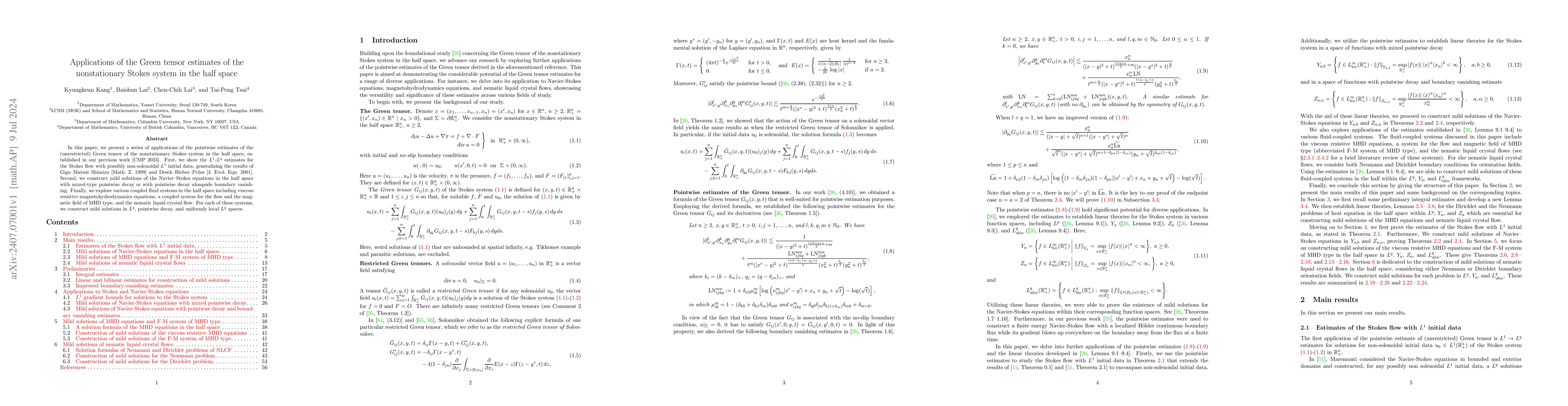 Thumbnail for Applications of the Green tensor estimates of the nonstationary Stokes
  system in the half space