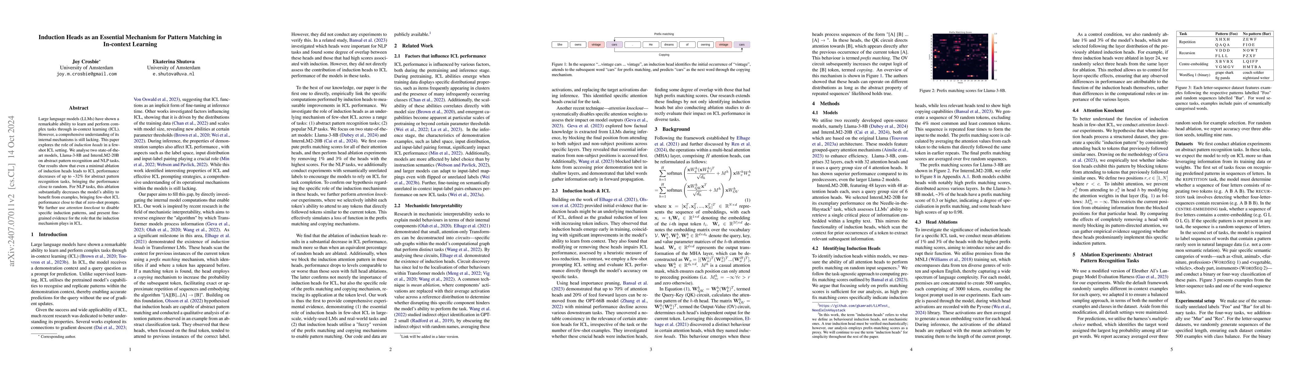 Thumbnail for Induction Heads as an Essential Mechanism for Pattern Matching in
  In-context Learning