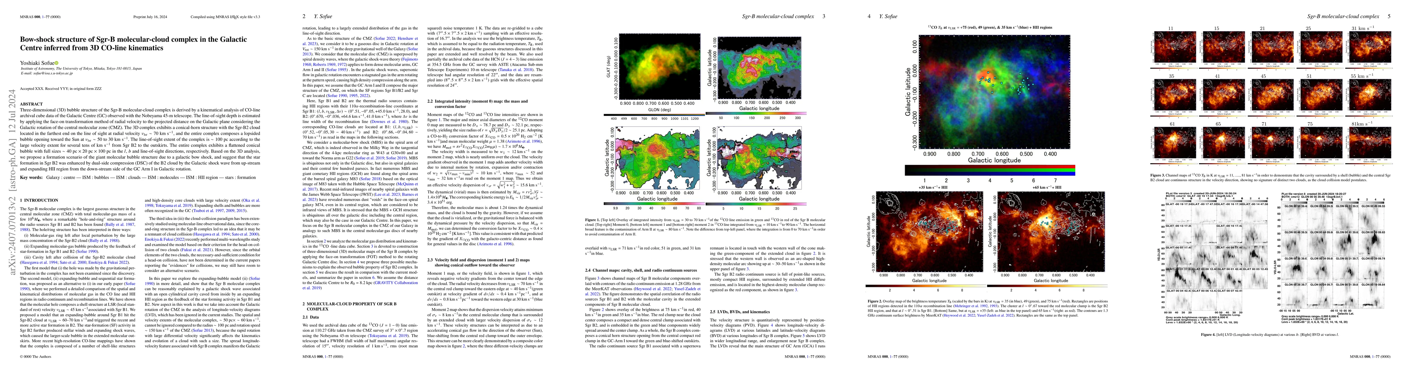 Thumbnail for Bow-shock structure of Sgr B molecular-cloud complex in the Galactic
  Centre inferred from 3D CO-line kinematics