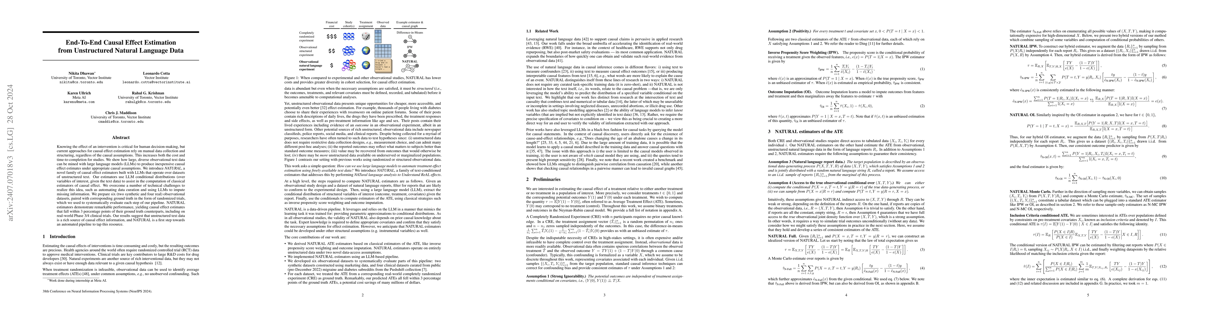 Thumbnail for End-To-End Causal Effect Estimation from Unstructured Natural Language
  Data