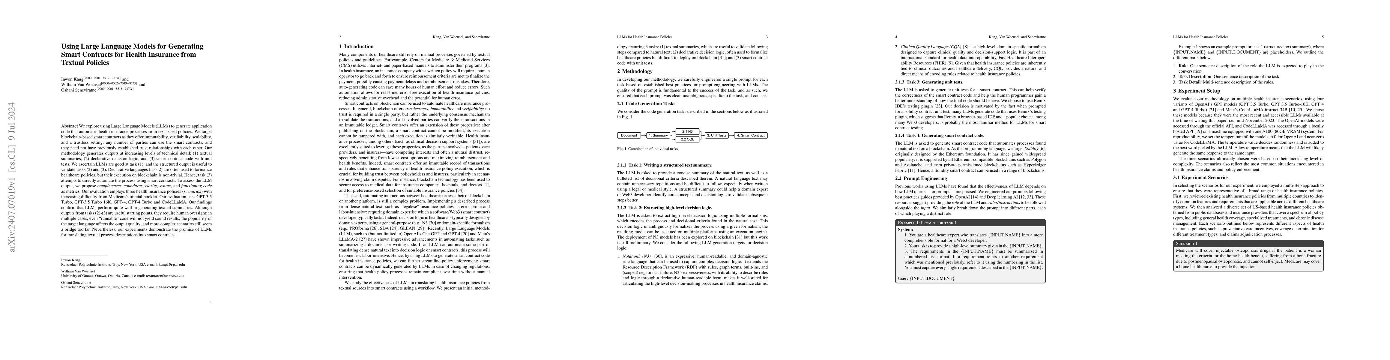 Thumbnail for Using Large Language Models for Generating Smart Contracts for Health
  Insurance from Textual Policies