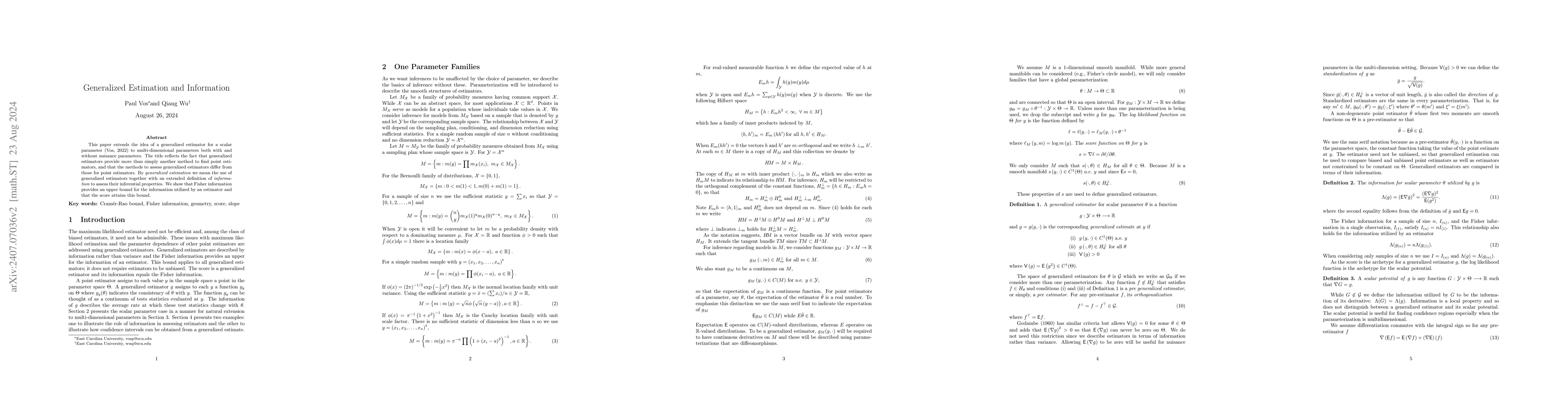 Thumbnail for Generalized Estimation and Information