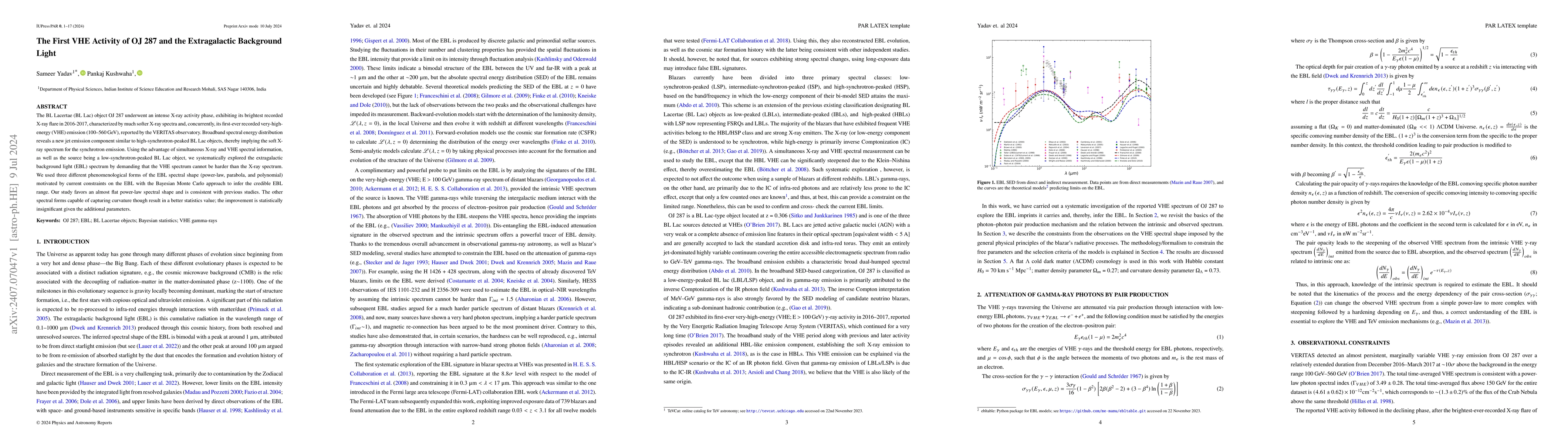 Thumbnail for The First VHE Activity of OJ 287 and the Extragalactic Background Light