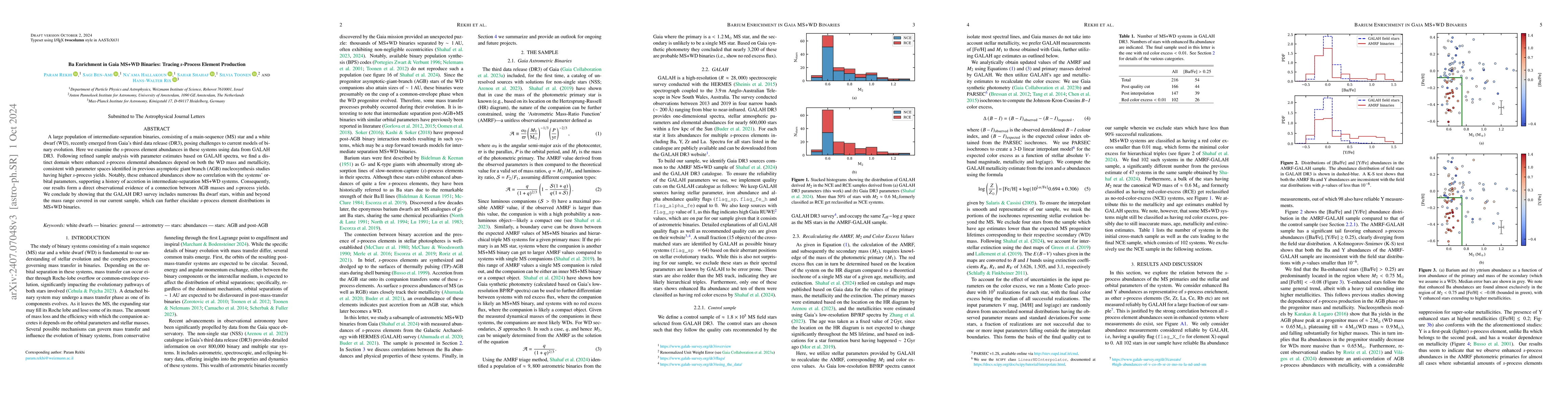 Thumbnail for Ba Enrichment in Gaia MS+WD Binaries: Tracing $s$-Process Element
  Production