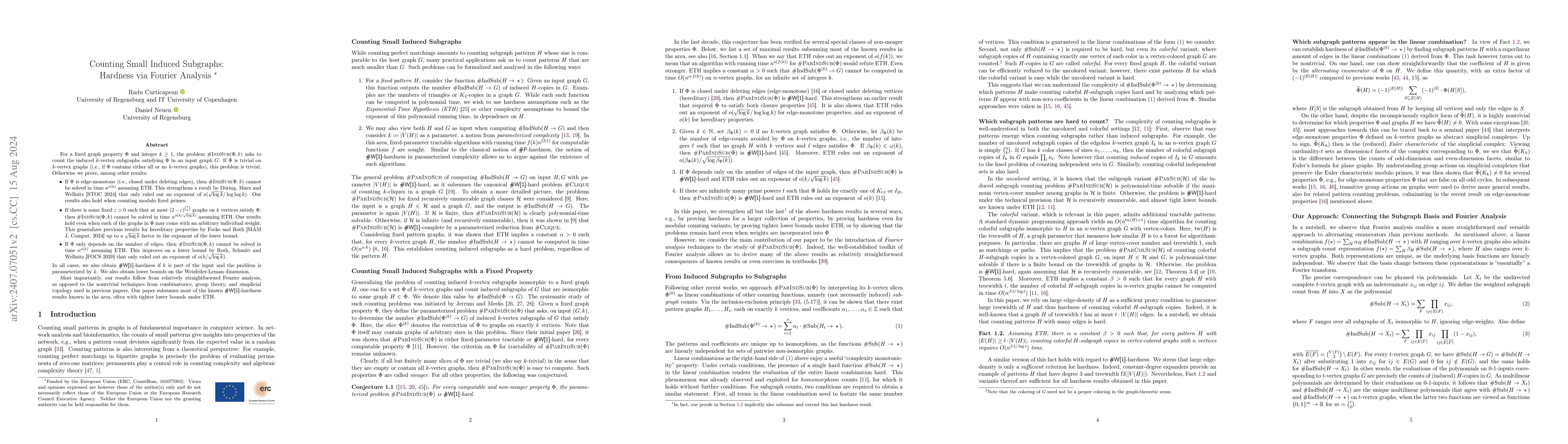 Thumbnail for Counting Small Induced Subgraphs: Hardness via Fourier Analysis