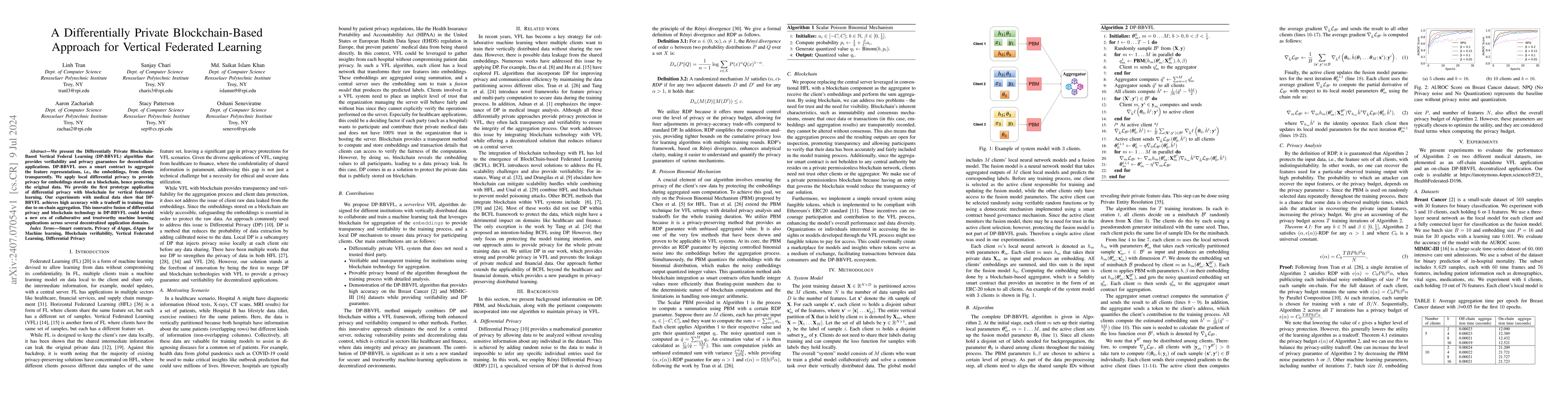 Thumbnail for A Differentially Private Blockchain-Based Approach for Vertical
  Federated Learning