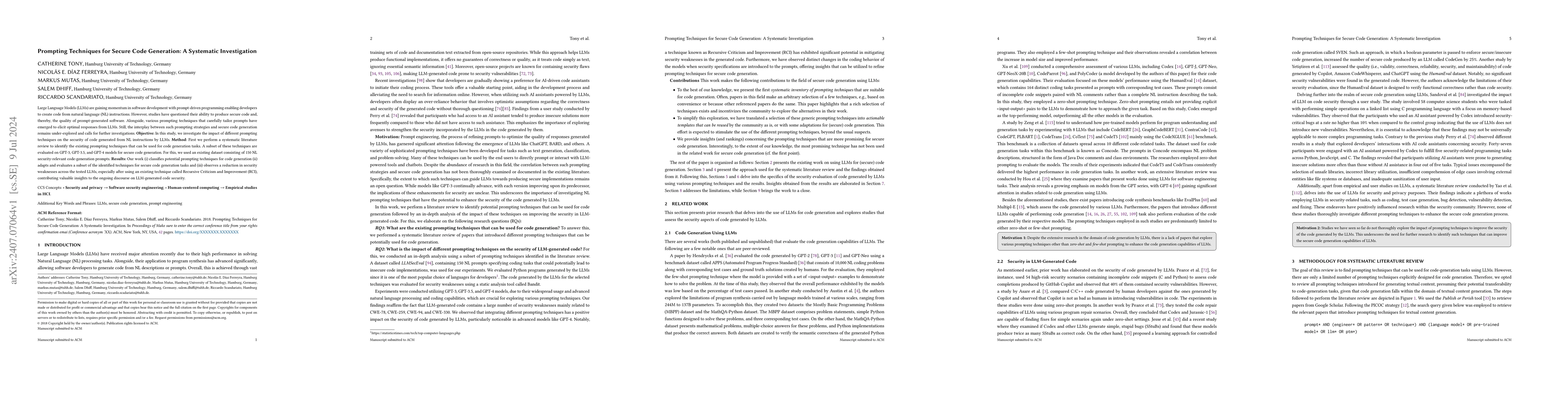 Thumbnail for Prompting Techniques for Secure Code Generation: A Systematic
  Investigation