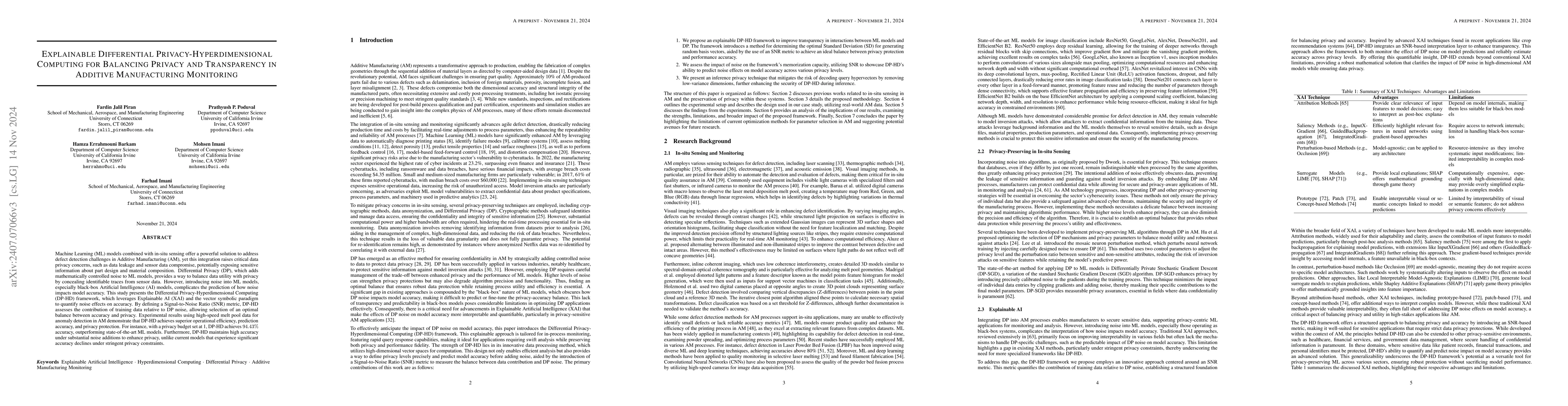 Thumbnail for Explainable Hyperdimensional Computing for Balancing Privacy and
  Transparency in Additive Manufacturing Monitoring