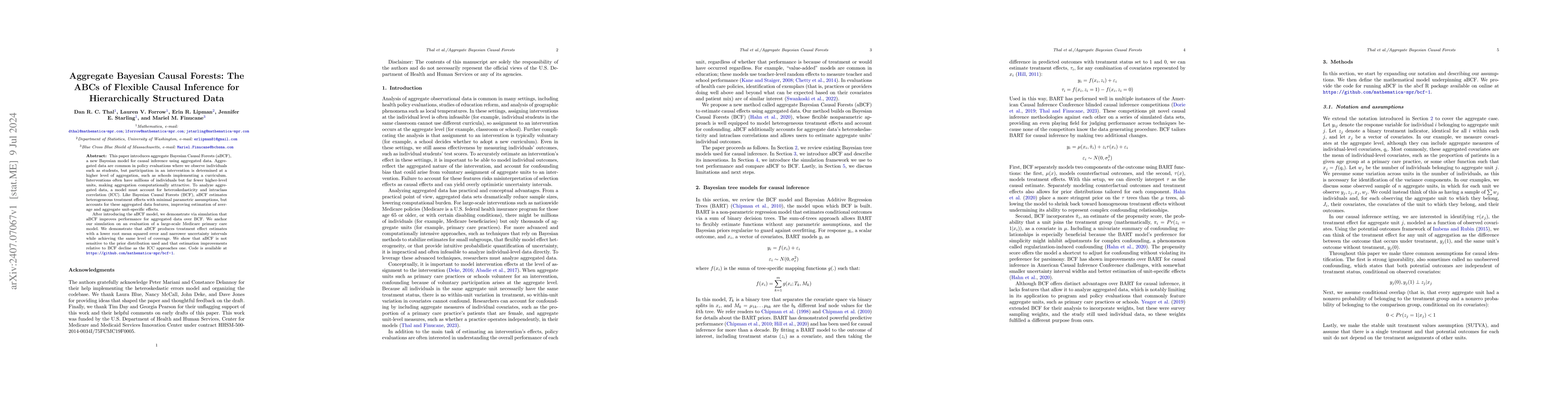Thumbnail for Aggregate Bayesian Causal Forests: The ABCs of Flexible Causal Inference
  for Hierarchically Structured Data