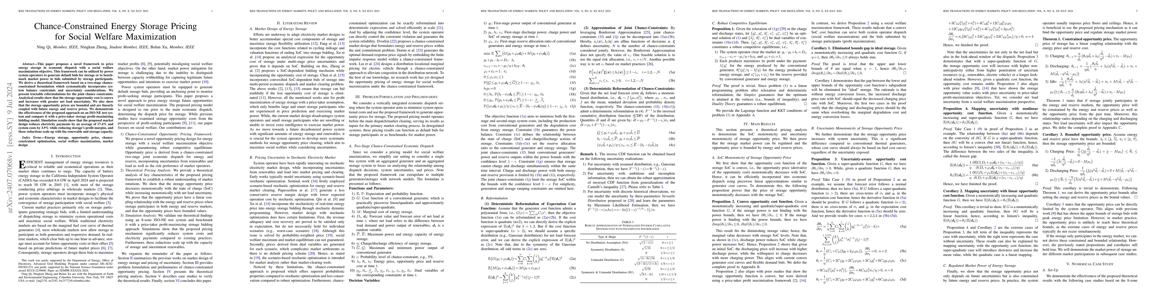 Thumbnail for Chance-Constrained Energy Storage Pricing for Social Welfare
  Maximization