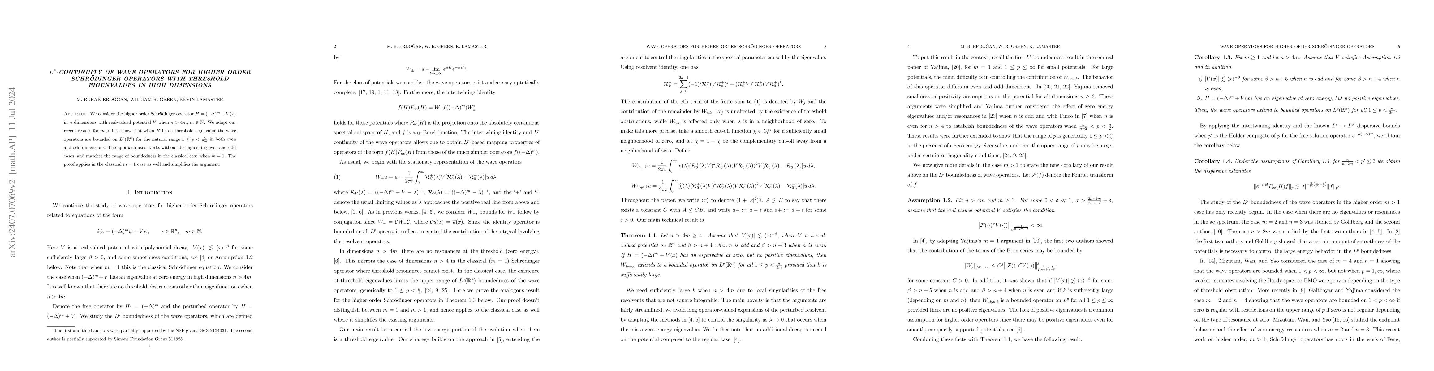 Thumbnail for $L^p$-continuity of wave operators for higher order Schrödinger
  operators with threshold eigenvalues in high dimensions