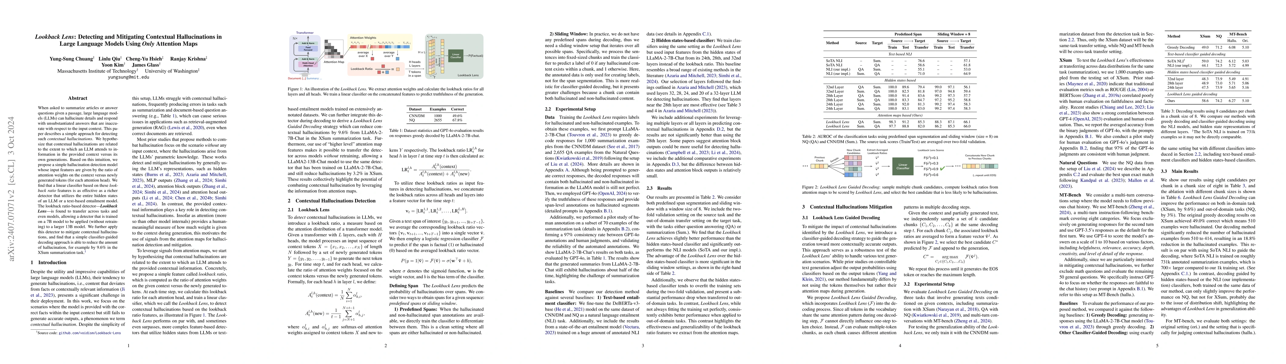 Thumbnail for Lookback Lens: Detecting and Mitigating Contextual Hallucinations in
  Large Language Models Using Only Attention Maps