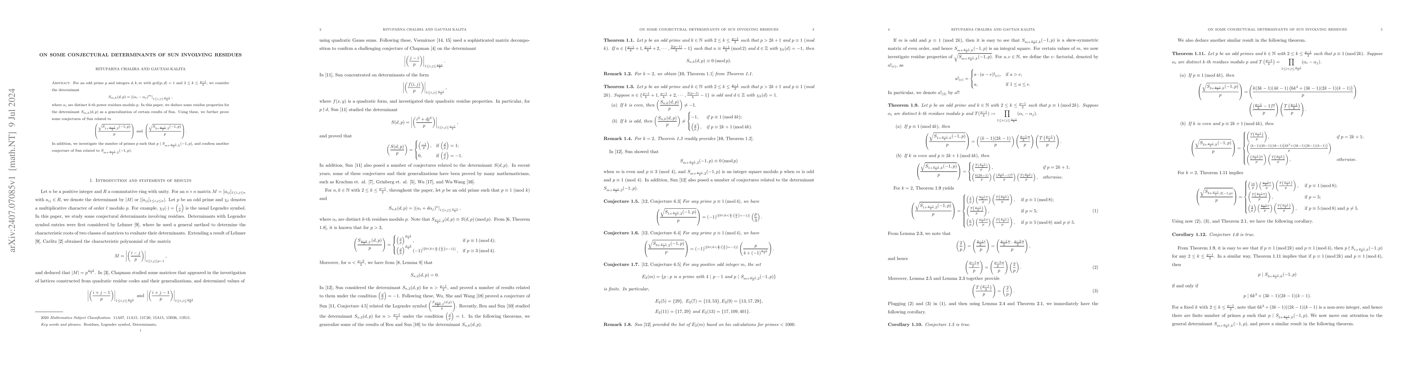 Thumbnail for On some conjectural determinants of Sun involving residues