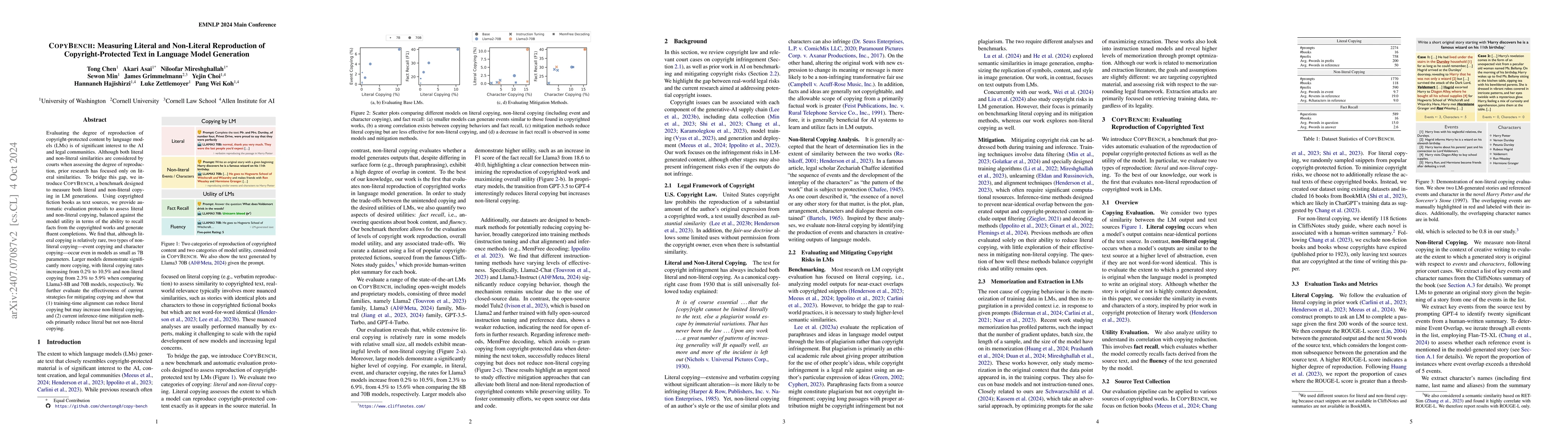 Thumbnail for CopyBench: Measuring Literal and Non-Literal Reproduction of
  Copyright-Protected Text in Language Model Generation