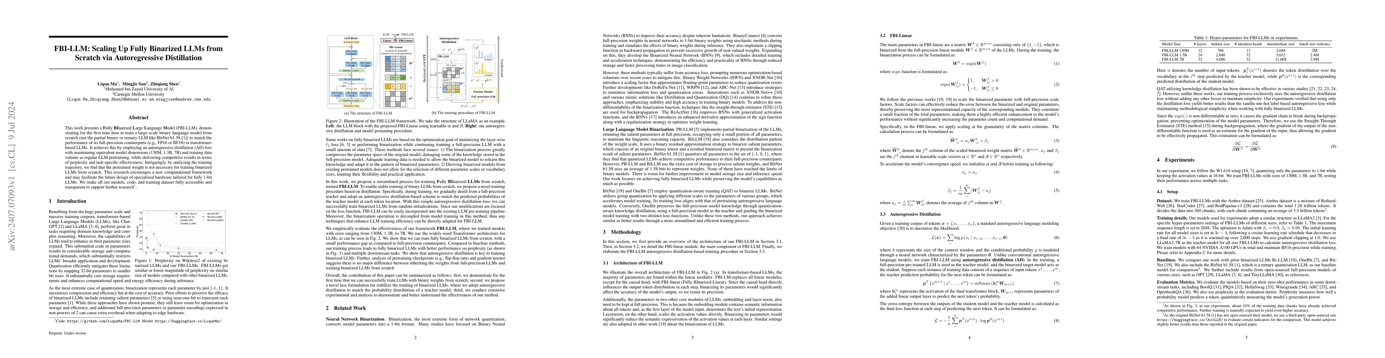 Thumbnail for FBI-LLM: Scaling Up Fully Binarized LLMs from Scratch via Autoregressive
  Distillation