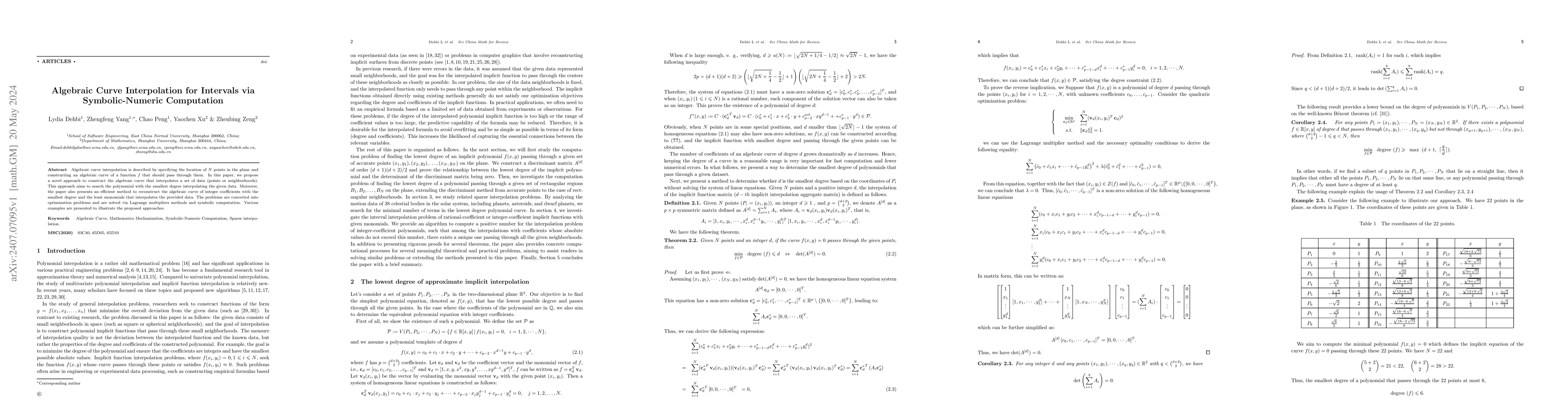 Thumbnail for Algebraic Curve Interpolation for Intervals via Symbolic-Numeric
  Computation