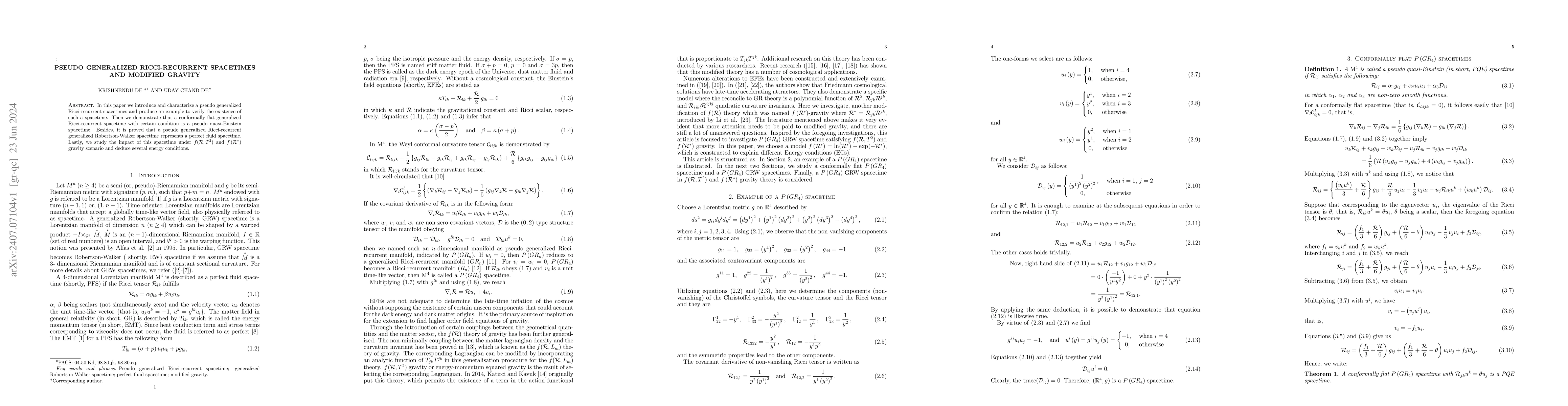 Thumbnail for Pseudo generalized Ricci-recurrent spacetimes and modified gravity