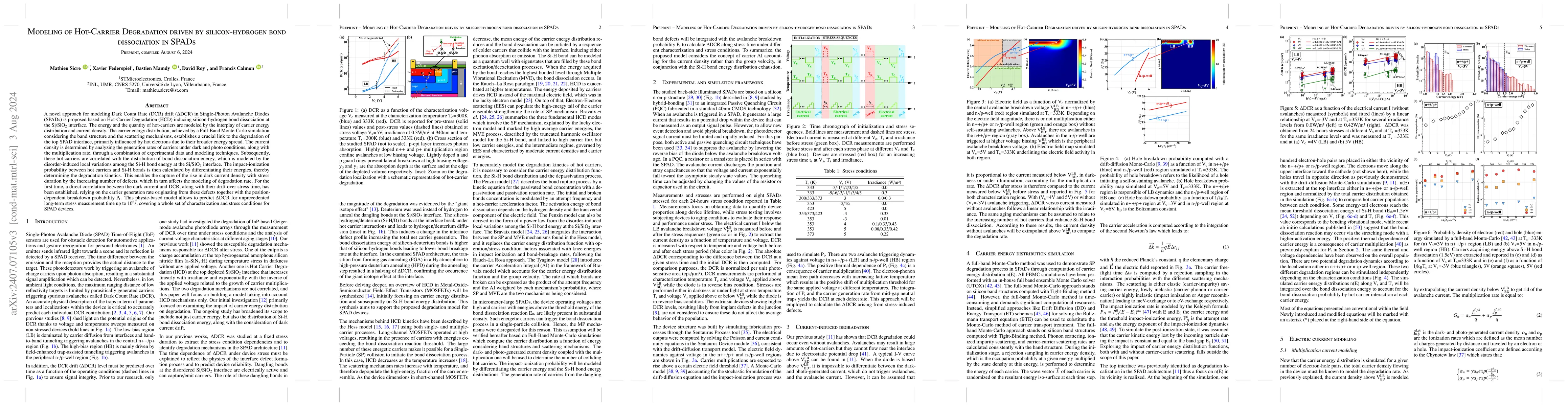 Thumbnail for Modeling of Hot-Carrier Degradation driven by silicon-hydrogen bond
  dissociation in SPADs