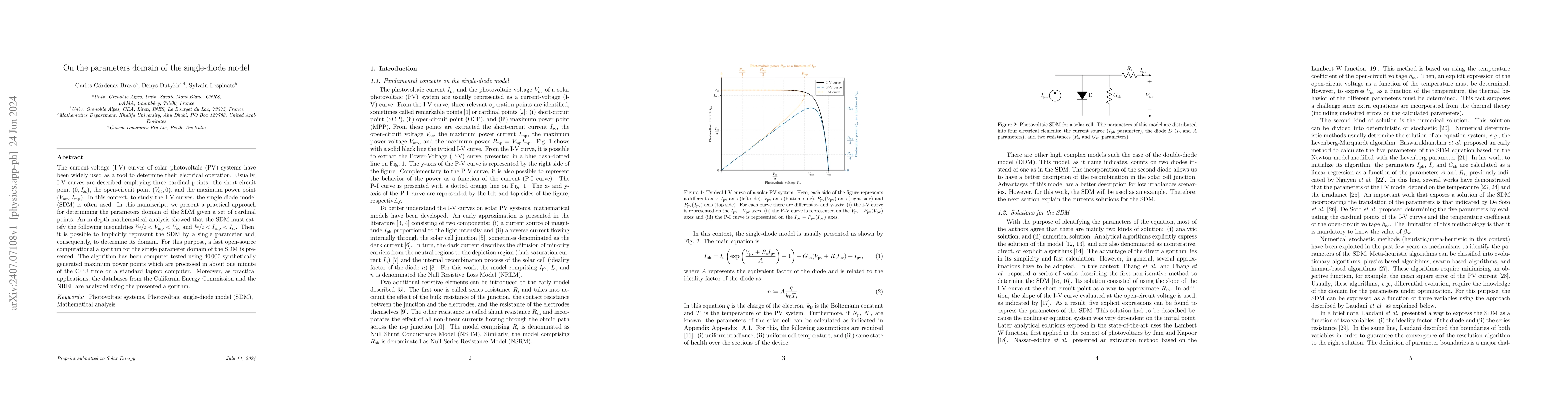 Thumbnail for On the parameters domain of the single-diode model