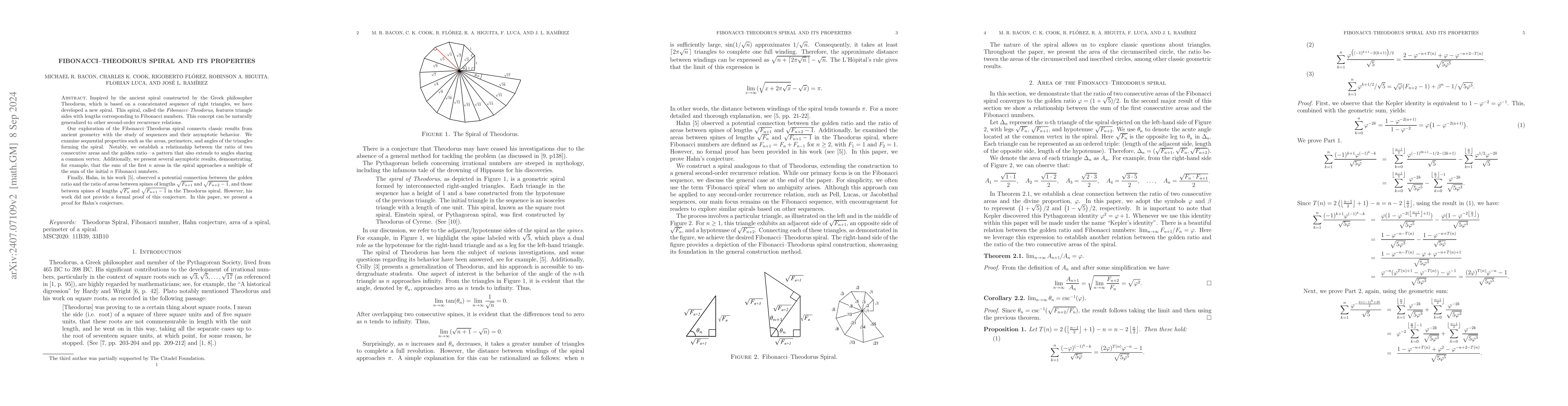 Thumbnail for Fibonacci--Theodorus Spiral and its properties