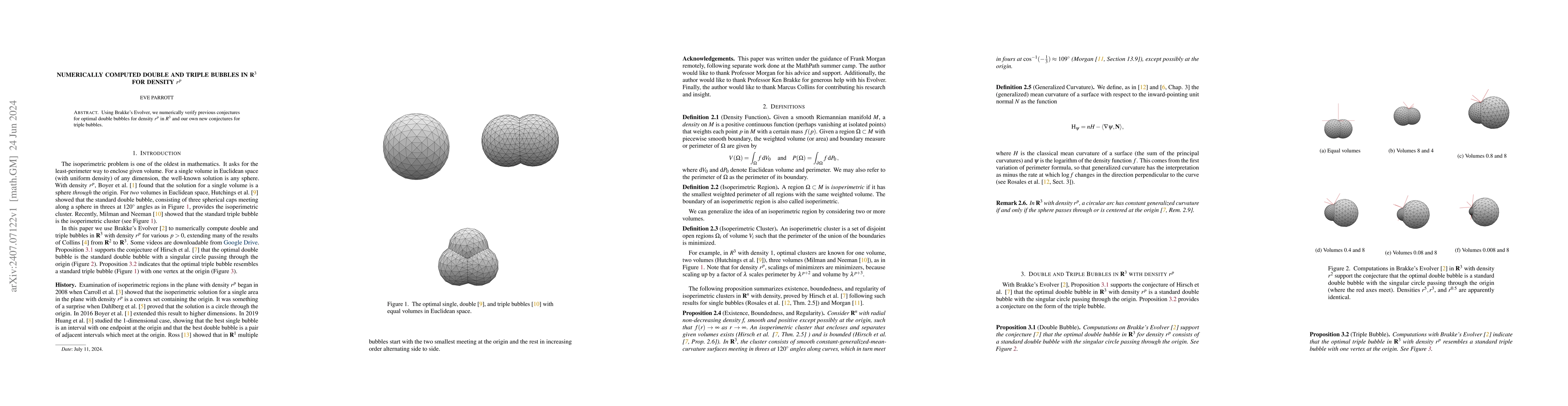 Thumbnail for Numerically Computed Double and Triple Bubbles in $R^3$ for Density
  $r^p$