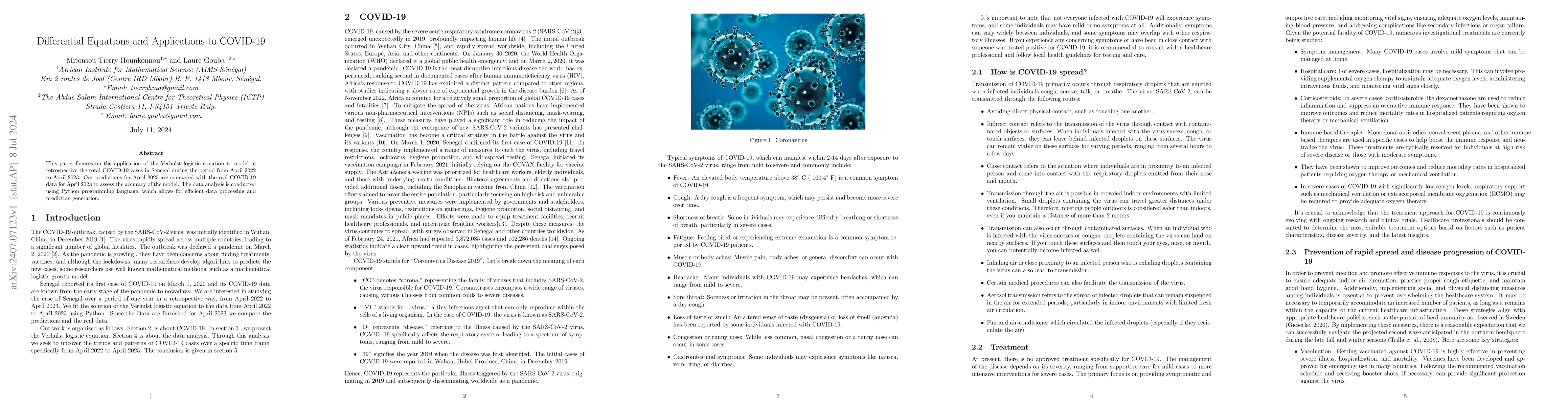 Thumbnail for Differential Equations and Applications to COVID-19