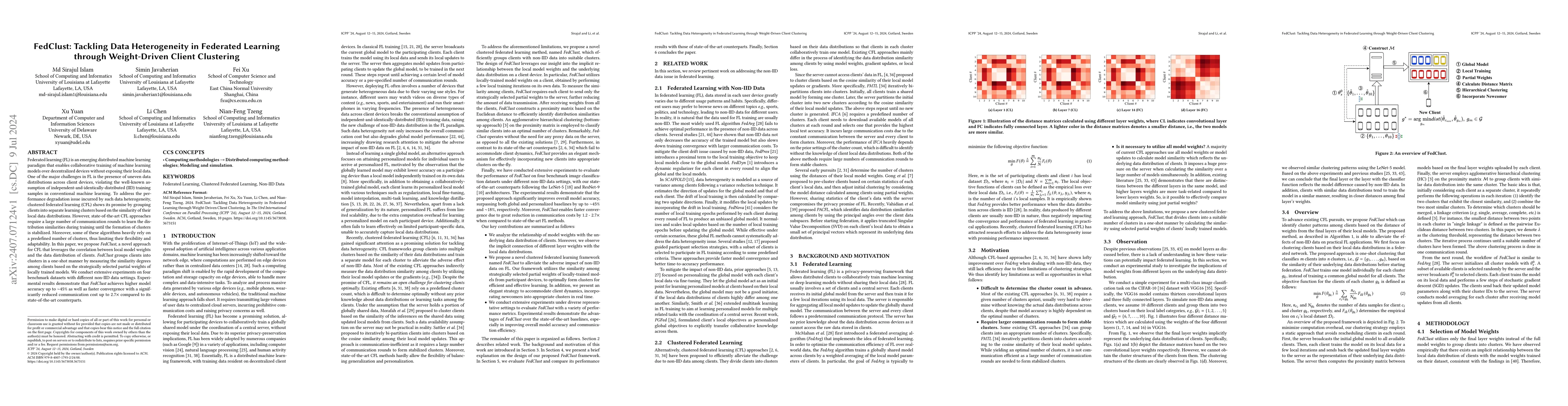 Thumbnail for FedClust: Tackling Data Heterogeneity in Federated Learning through
  Weight-Driven Client Clustering