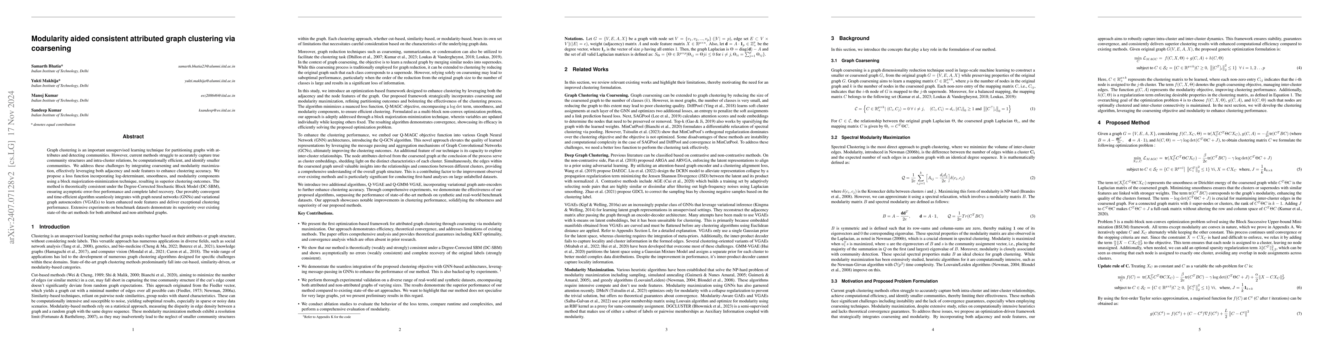 Thumbnail for Modularity aided consistent attributed graph clustering via coarsening