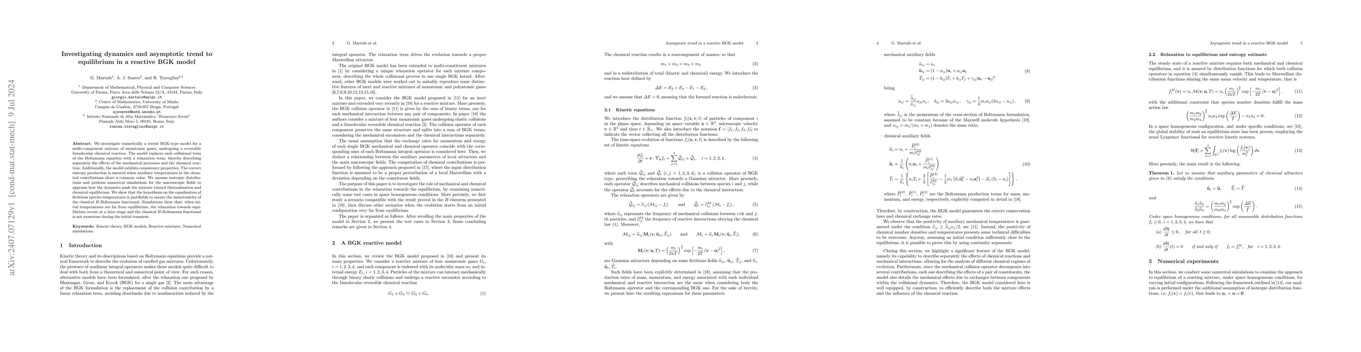 Thumbnail for Investigating dynamics and asymptotic trend to equilibrium in a reactive
  BGK model