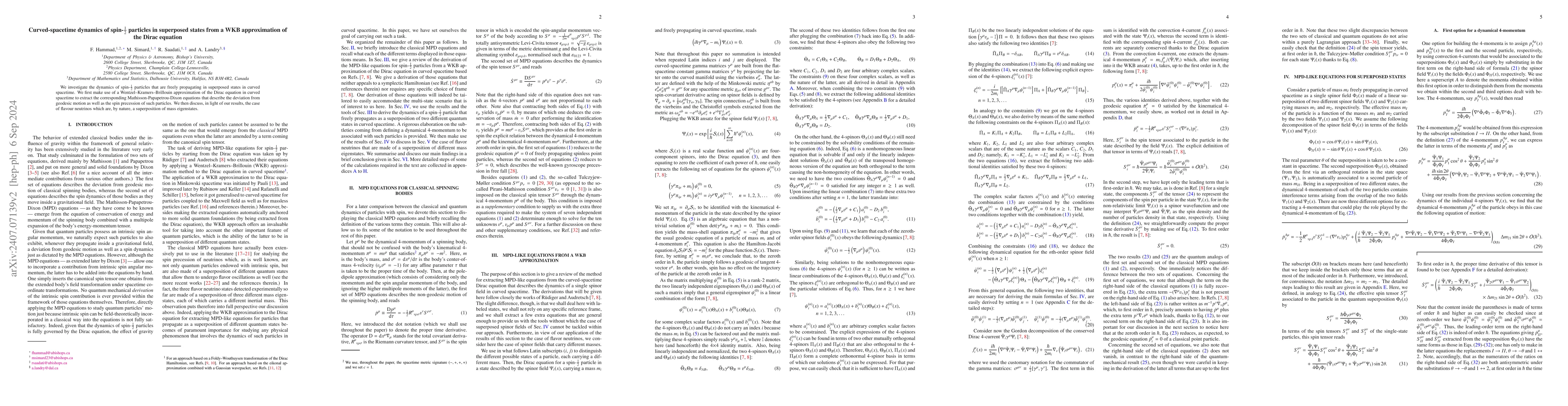 Thumbnail for Curved-spacetime dynamics of spin-$\tfrac{1}{2}$ particles in superposed
  states from a WKB approximation of the Dirac equation