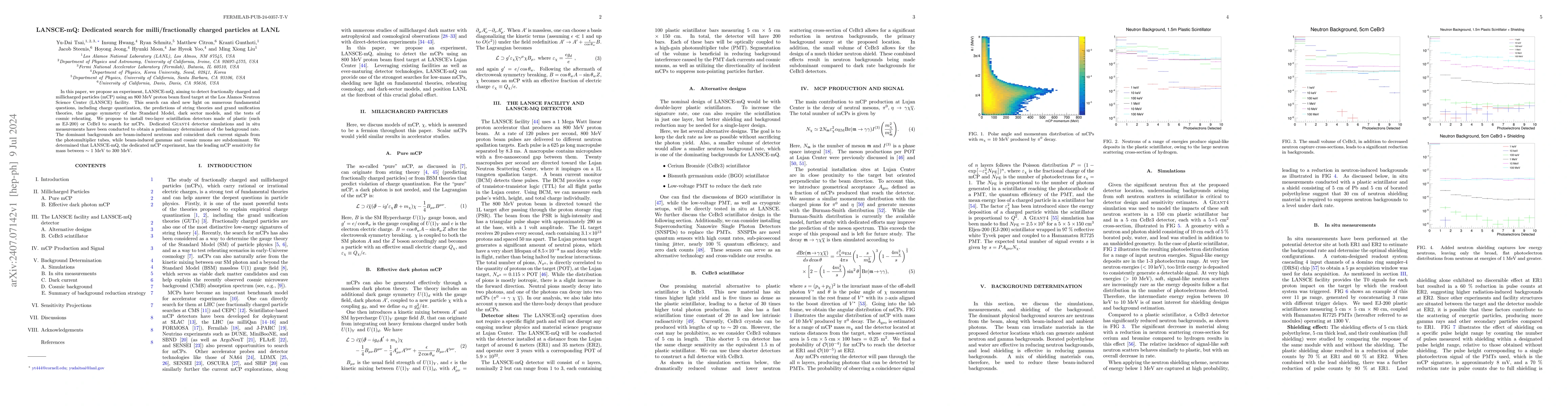 Thumbnail for LANSCE-mQ: Dedicated search for milli/fractionally charged particles at
  LANL