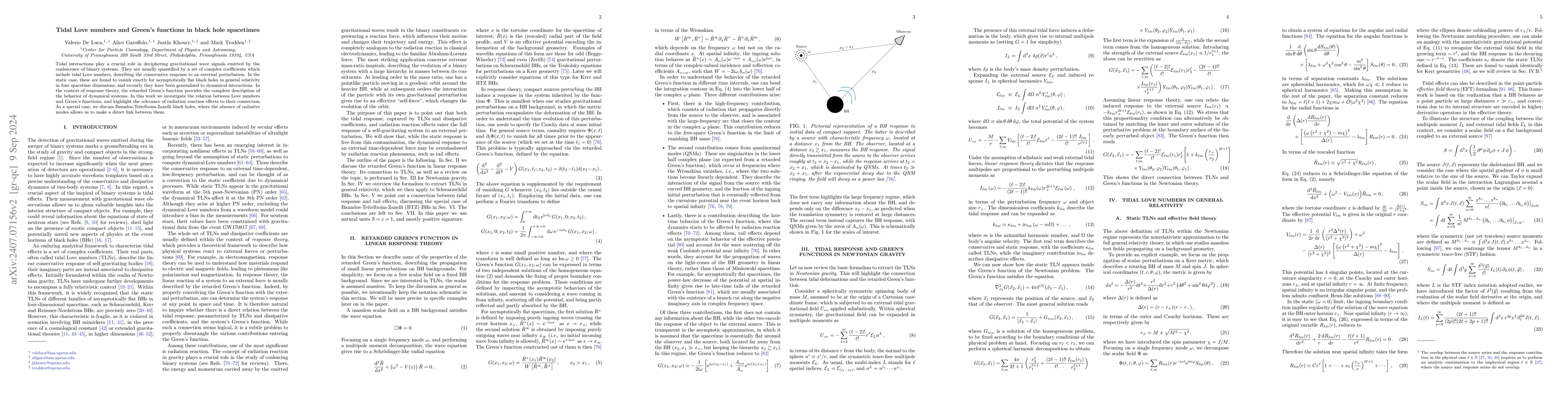 Thumbnail for Tidal Love numbers and Green's functions in black hole spacetimes