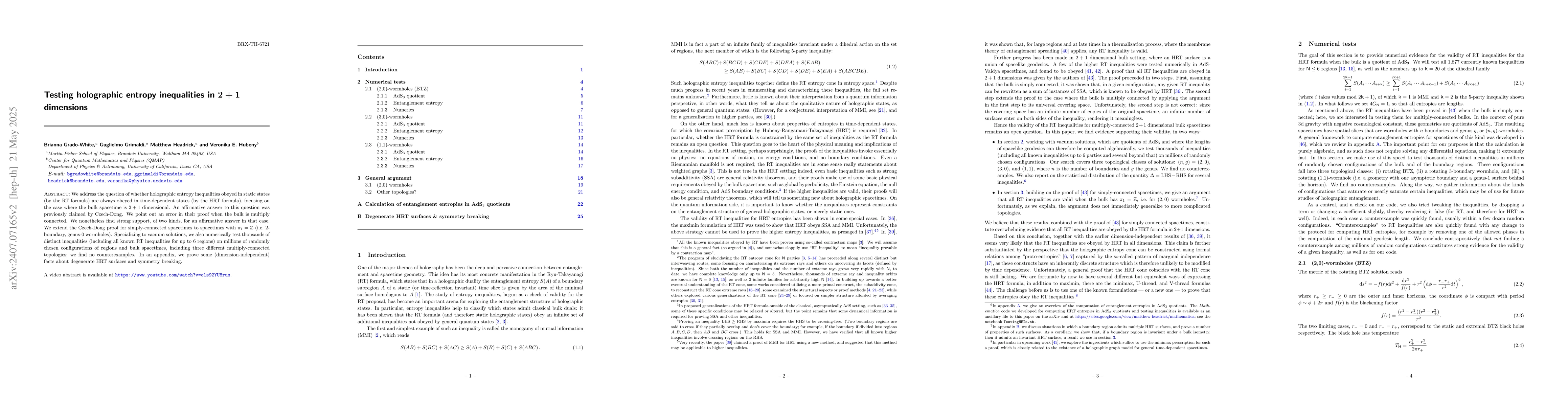 Thumbnail for Testing holographic entropy inequalities in 2+1 dimensions