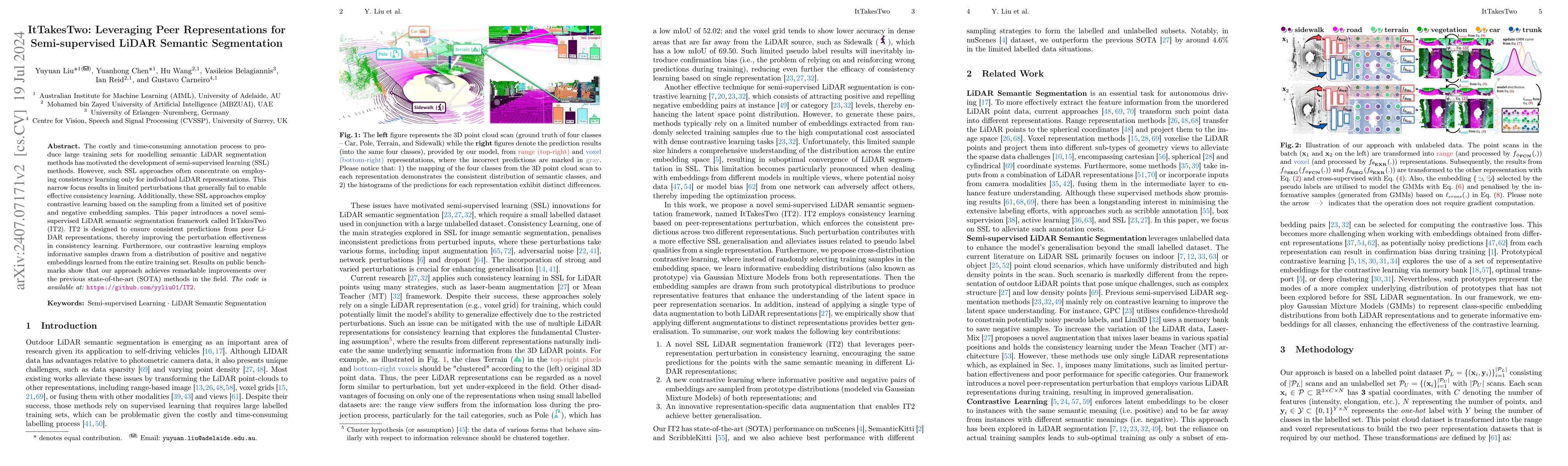 Thumbnail for ItTakesTwo: Leveraging Peer Representations for Semi-supervised LiDAR
  Semantic Segmentation