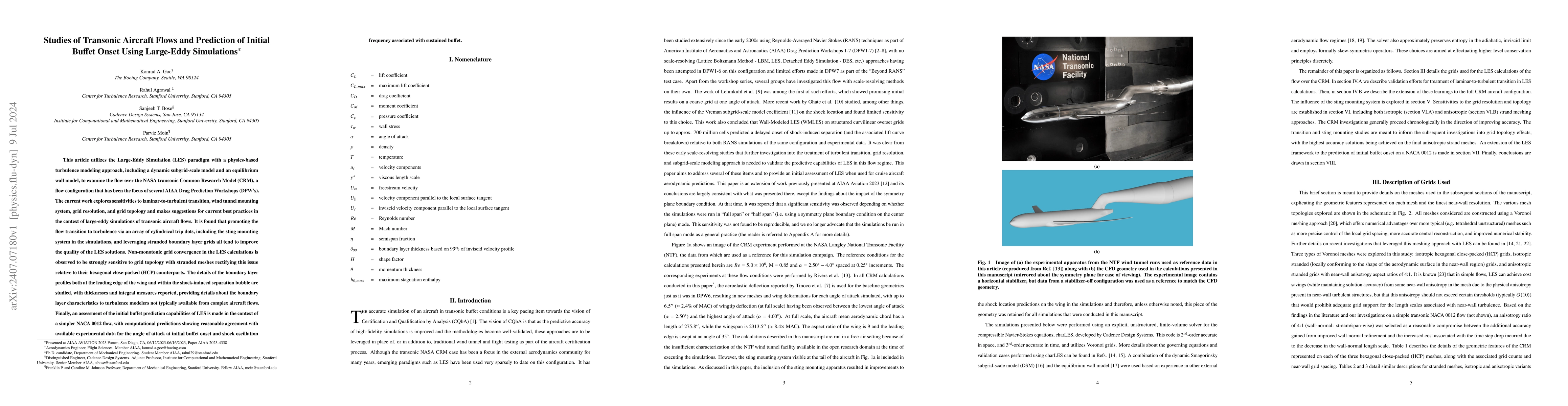 Thumbnail for Studies of Transonic Aircraft Flows and Prediction of Initial Buffet
  Onset Using Large-Eddy Simulations