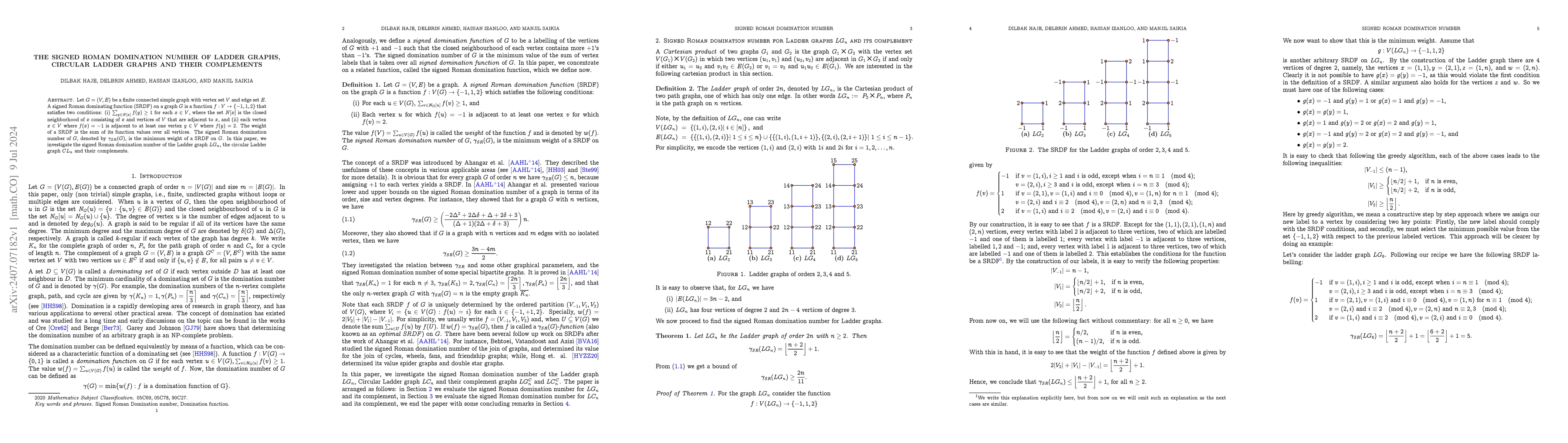 Thumbnail for The Signed Roman Domination Number of Ladder graphs, circular Ladder
  graphs and their complements