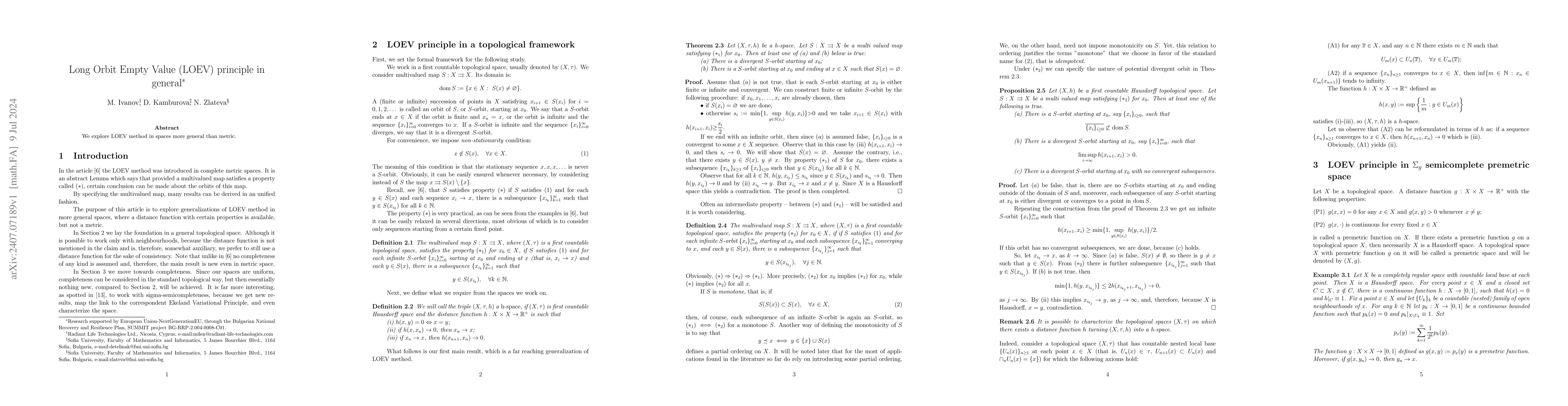Thumbnail for Long Orbit Empty Value (LOEV) principle in general