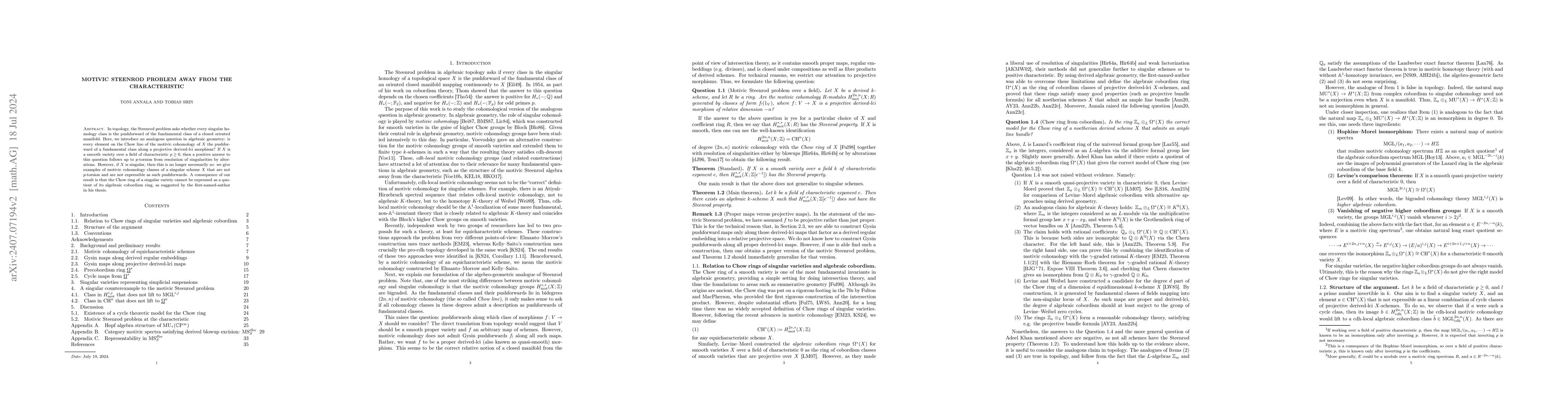Thumbnail for Motivic Steenrod problem away from the characteristic