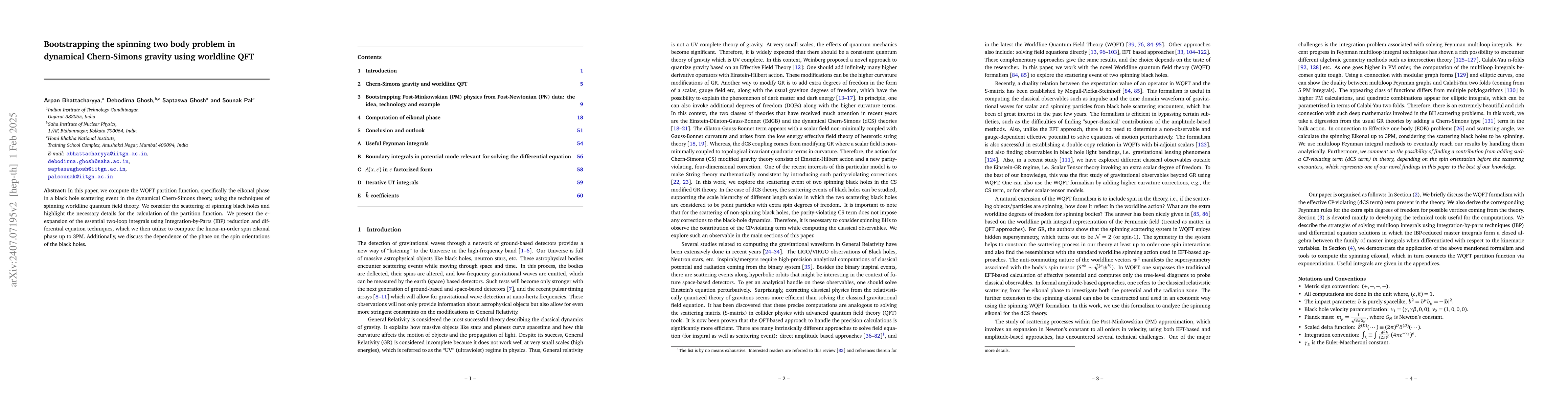 Thumbnail for Bootstrapping spinning two body problem in dynamical Chern-Simons
  gravity using worldline QFT