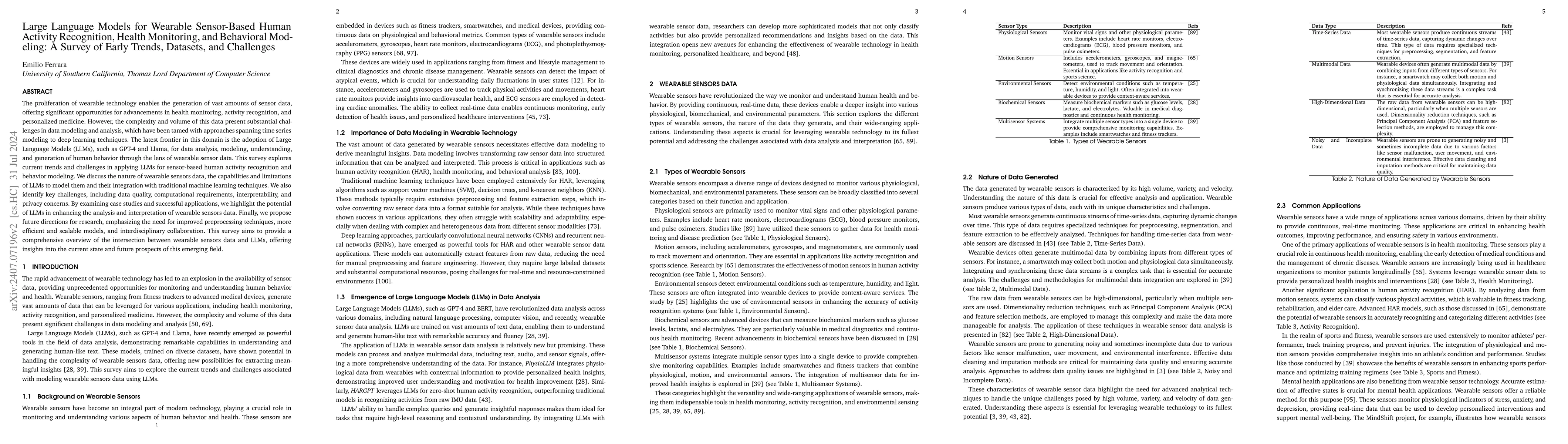 Thumbnail for Large Language Models for Wearable Sensor-Based Human Activity
  Recognition, Health Monitoring, and Behavioral Modeling: A Survey of Early
  Trends, Datasets, and Challenges