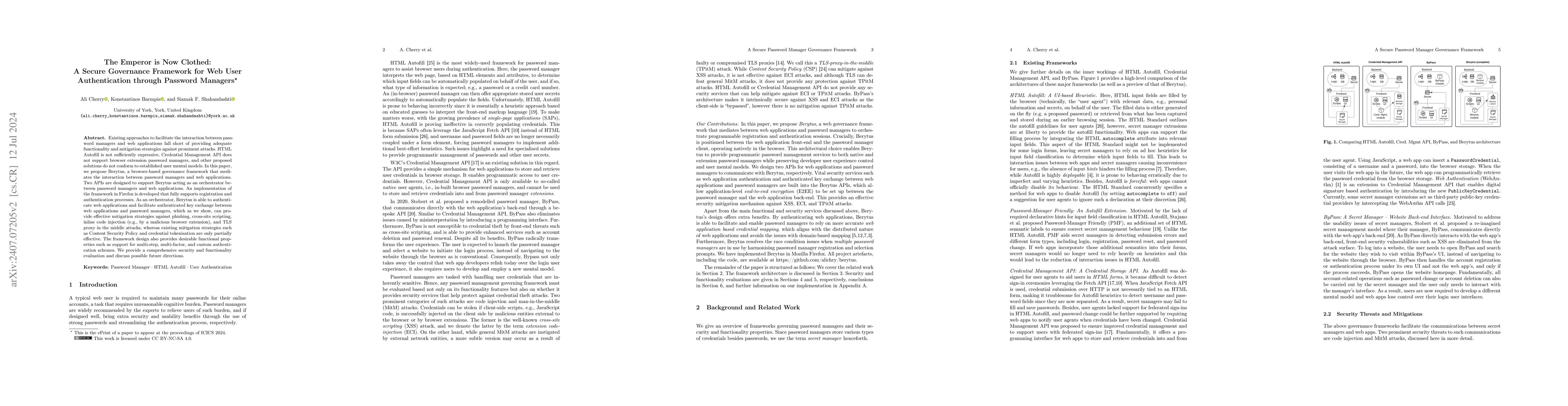 Thumbnail for The Emperor is Now Clothed: A Secure Governance Framework for Web User
  Authentication through Password Managers