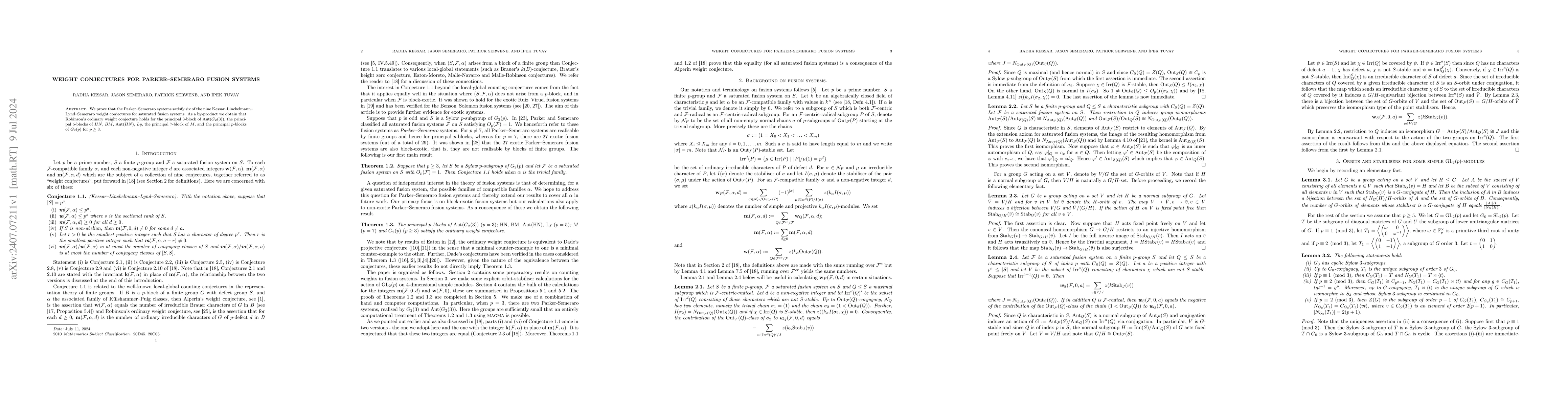Thumbnail for Weight conjectures for Parker--Semeraro fusion systems