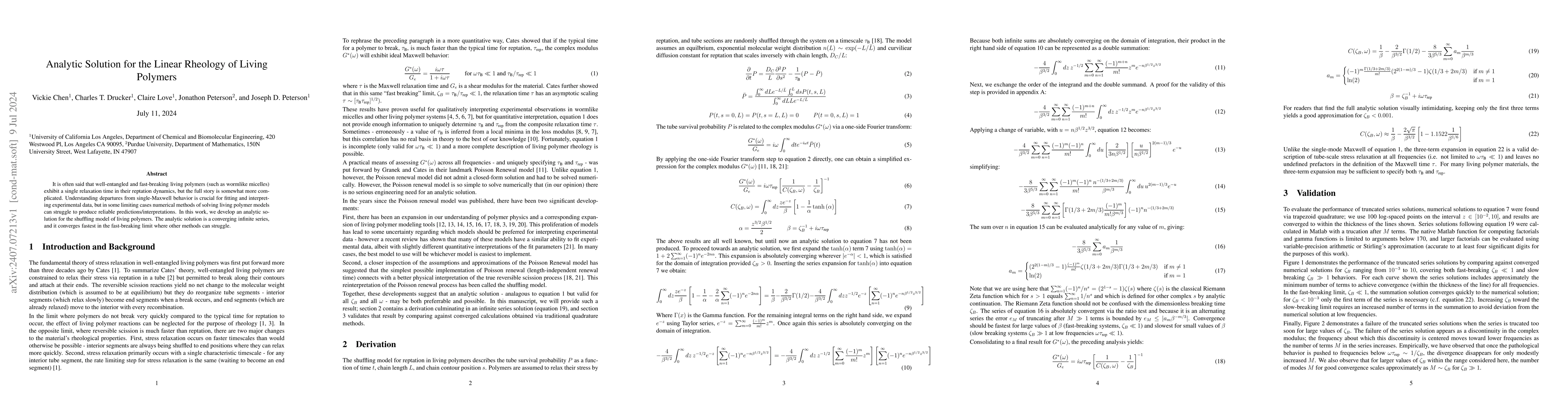 Thumbnail for Analytic Solution for the Linear Rheology of Living Polymers