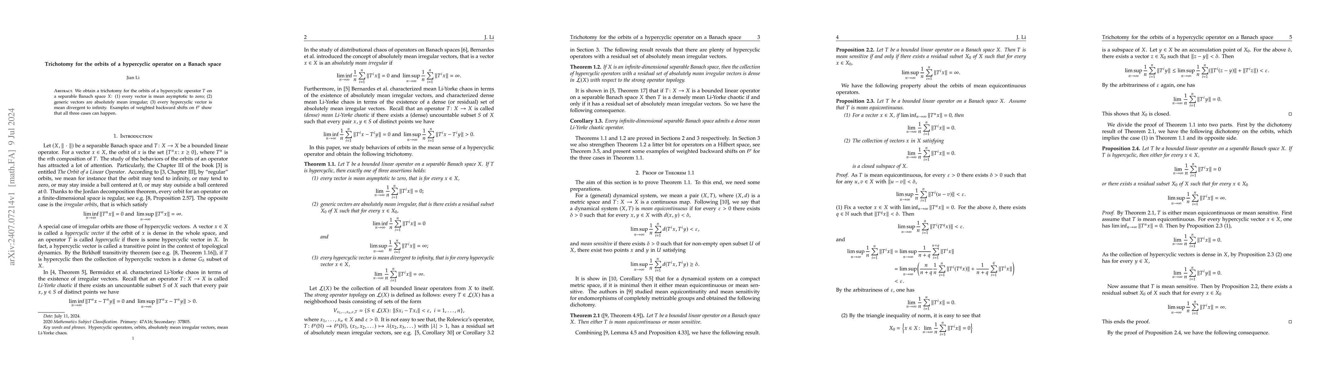 Thumbnail for Trichotomy for the orbits of a hypercyclic operator on a Banach space