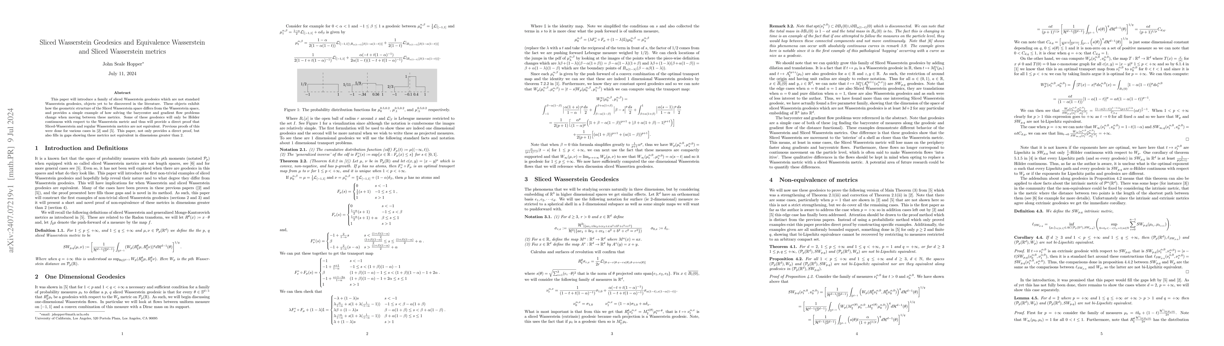 Thumbnail for Sliced Wasserstein Geodesics and Equivalence Wasserstein and Sliced
  Wasserstein metrics