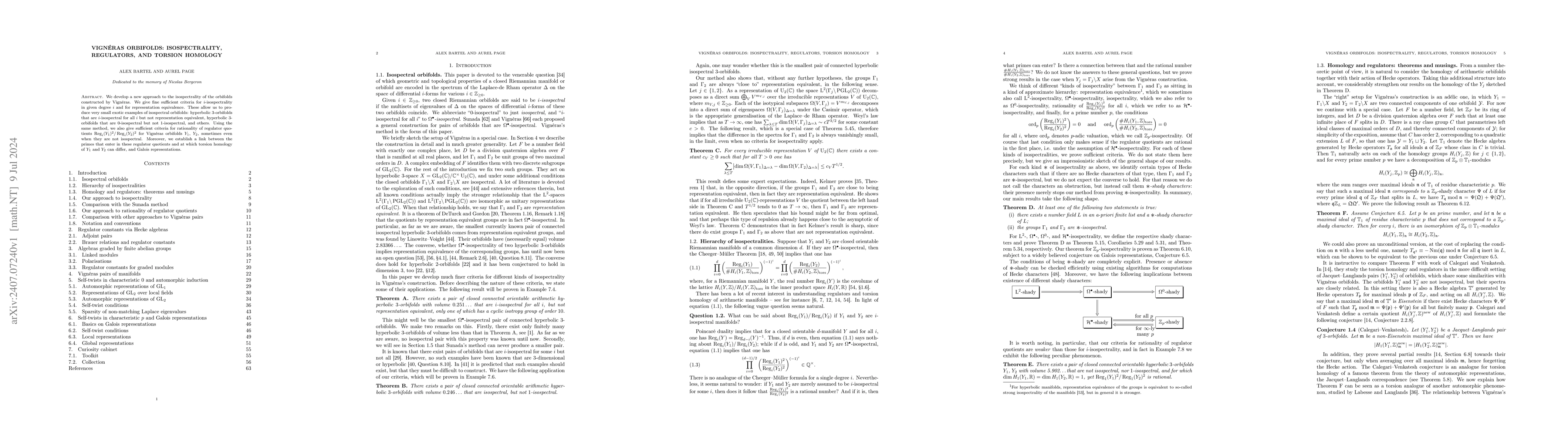 Thumbnail for Vignéras orbifolds: isospectrality, regulators, and torsion homology