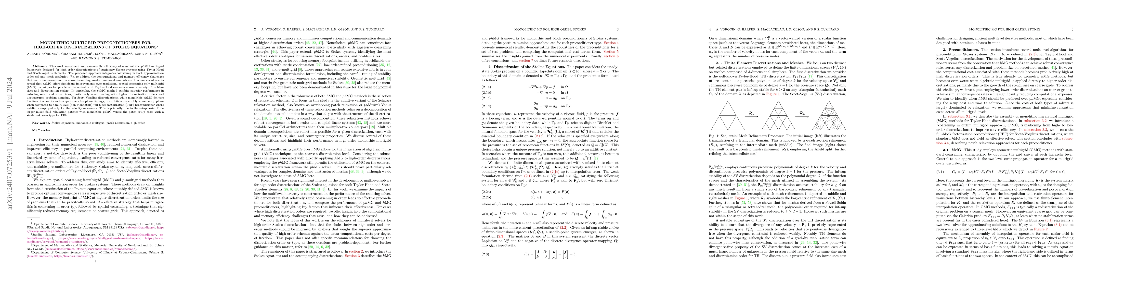 Thumbnail for Monolithic Multigrid Preconditioners for High-Order Discretizations of
  Stokes Equations