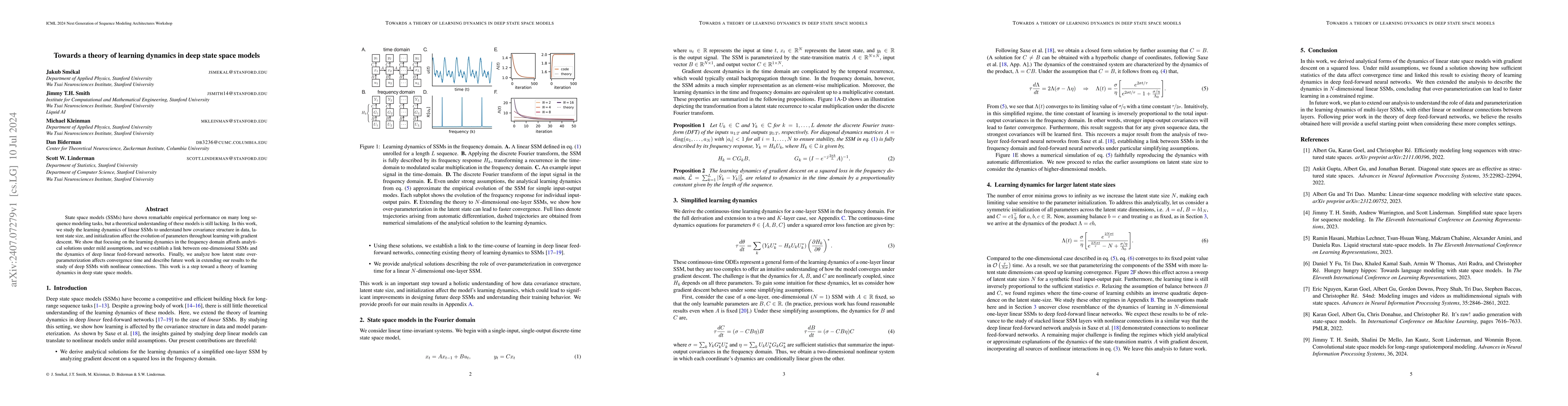 Thumbnail for Towards a theory of learning dynamics in deep state space models